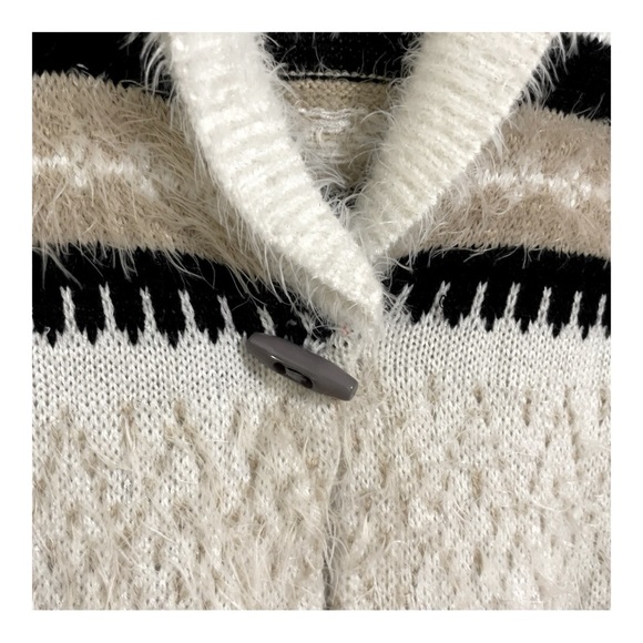 G.H. Bass & Co Size S Sweater Black, Tan and Cream Snap Cardigan Cowl Neck - Picture 7 of 15